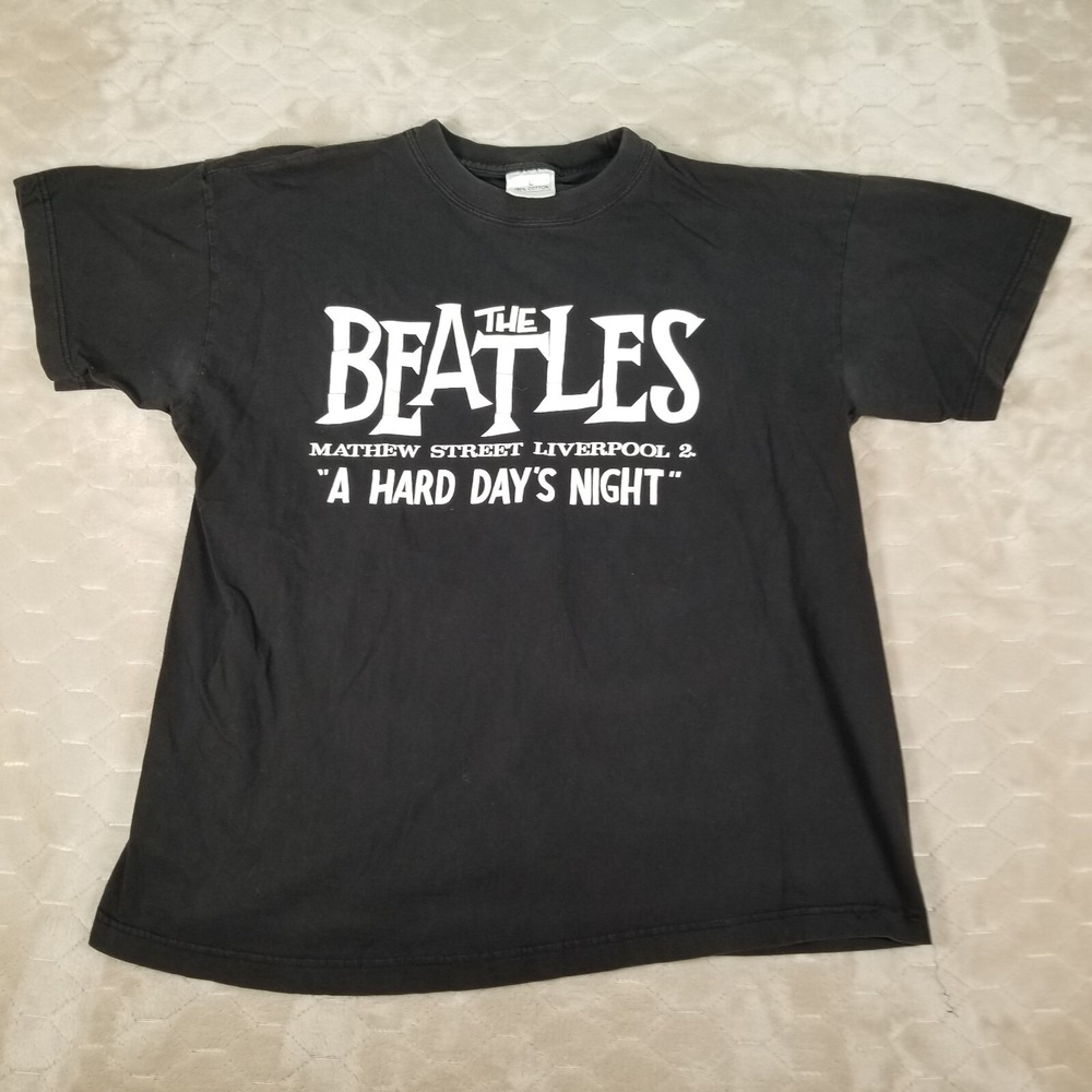VTG The Beatles A Hard Day's Night Shirt Mathew Street Liverpool Black Mens Lg